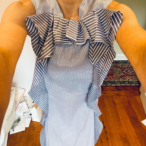 Carven blue pinstripe 100% cotton dress. Ruffled. Beautiful & comfortable. EU36 - Picture 1 of 14